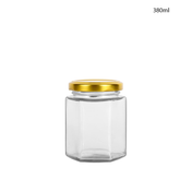 Clear Hexagonal Glass Jars with Gold Cap 380ml (60Pcs/Ctn)