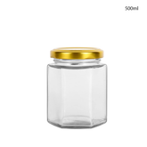 Clear Hexagonal Glass Jars with Gold Cap 500ml (72Pcs/Ctn)