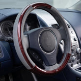 Luxury Wood Grain & Leather Steering Wheel Cover 15 Inch (37–38 cm) – Universal Fit