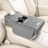 Car Armrest Heightening Pad with Cup Holder & Tissue Box – PU Leather Center Console Organizer