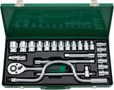 24Pcs Socket Wrench Set with Ratchet Handle – Steel Socket Tool Kit with Extension Bars, Universal Joint & Metal Storage Case