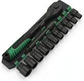 12Pcs Socket Wrench Set with Ratchet Handle – Steel Socket Tool Kit with Extension Bars, Universal Joint & Metal Storage Case (Black)