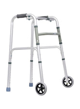 Lightweight Foldable Aluminium Walker with Wheels | Adjustable Height Mobility Aid Walker for Elderly & Adults | Anti-Slip Support Frame