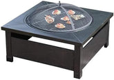 Olmecs Garden Fire Pit Charcoal BBQ Table Outside Wood Burning Heater Square Stove Black