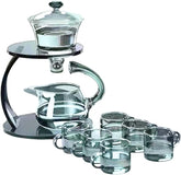 Olmecs Glass Tea Set Magnetic Water Diversion Rotating Cover Bowl Semi-Automatic Glass Teapot Suit (6 tea cups)