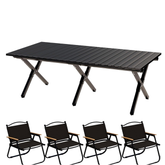 Folding Aluminum 150CM Camping Table & 4Pcs Chair – Roll-Up Table, Portable Lightweight Grill Table for Outdoor