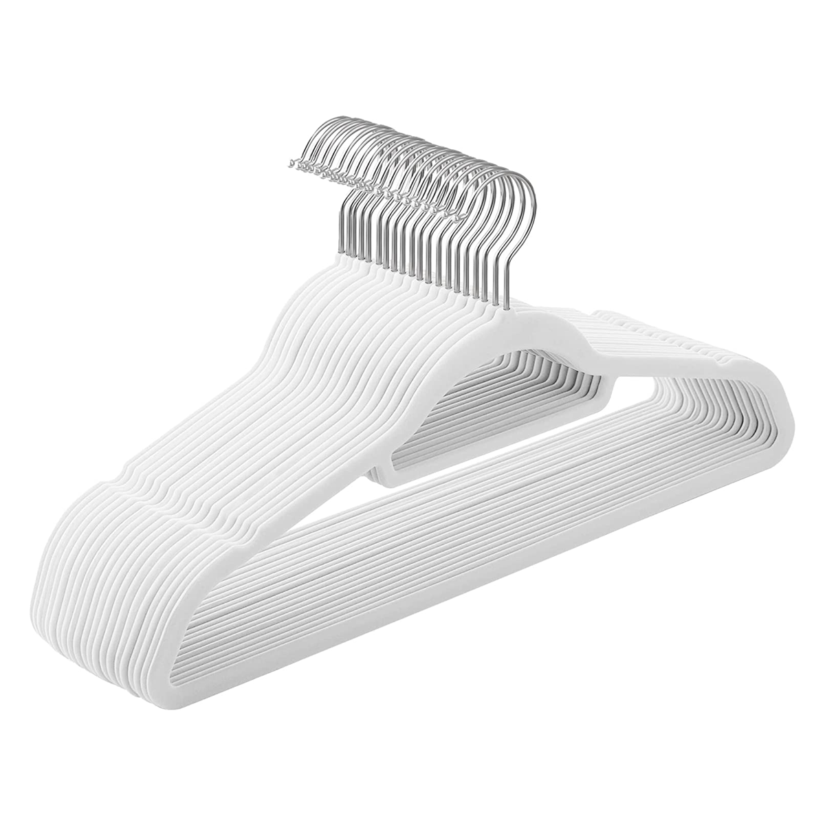 Willow Velvet Hangers, Non-Slip with Tie Bar and 360° Swivel Hook (Set of 50) - White