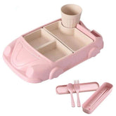 1 Set Kids Dining Plate Simple Novel Solid Cartoon Car Design Dinner Plate - Pink