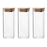 3Pc Pack Clear Borosilicate Glass Jar with Bamboo Lid (6x6x13.5Cms) - Willow