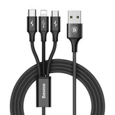 Baseus 3 in 1 Rapid Series Type-C Cable 1.2M 3A Fast Charging for 8 Pin /Micro USB/Type-C for iPhone 7 Samsung S8 Smartphones - SquareDubai