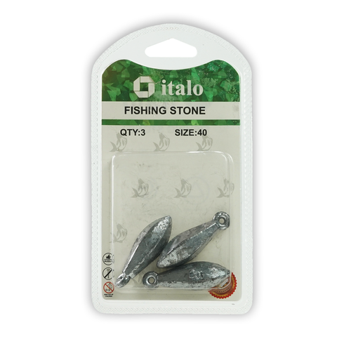 Fishing Stone Long Shape Sinker Pack of 6pcs - Size 20 - Italo