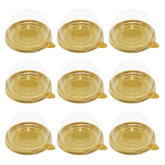 50 pcs Plastic Round Cake Boxes with Transparent Dome for Mooncake Cake Cheese (Gold Tray)