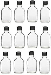 100ml Glass Flask Bottles with Black Tamper Evident Caps 12 Pc Pack