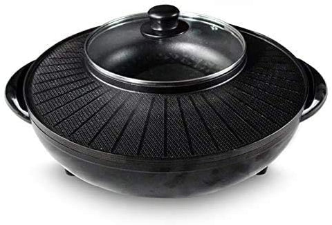 Smokeless Non-Stick Indoor 2 in 1 BBQ Grill & Hot Pot Multi-Function Electric Barbecue Oven