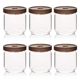 WILLOW 6Pcs Pack Glass Canisters with Wooden Lid , and Good Sealing (450ml)