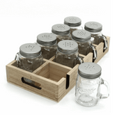Al Hoora 8pcs Small Glass Jar / Mason Jar With Wooden Box