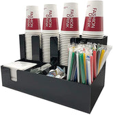 8 Compartments Coffee Condiment Storage Organizer Acrylic Cup And Lid Holder Dispensor, Black