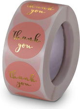 WILLOW Thank You Stickers 500pcs A Roll, 2.5cm Gold Foil Small Business Label Cute Paper Mail Stickers for Envelope Wedding Baby Shower
