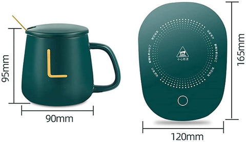 Electric Coffee Heating Mug with Cup and Spoon in a Gift Box - Green