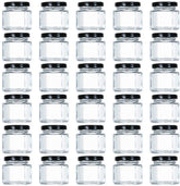 1.5oz Mini Hexagon Glass Jars with Black Plastisol Lined Lids and Labels (Pack of 50)