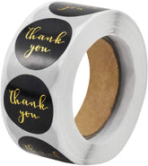 WILLOW 500PCS Thank You Stickers, Round Roll with Gold Foil, Self Adhesive Gift Packaging Stickers for Handmade Goods, DIY, Sealing Bag (Black)