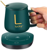 Electric Coffee Heating Mug with Cup and Spoon in a Gift Box - Green