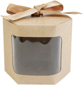 Brown Kraft Bag Cupcakes Cookies Muffin Pie Box with Clear Window and Ribbon - Pack of 12 (10 cm x 10 cm x 12 cm,)