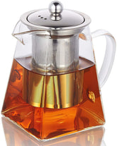 Glass Teapot with Infuser Microwavable and Stovetop Safe 750 ml - Square