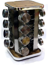 16-Piece Spice Jar Set, Glass Jar Round Stand Silver/Wood W22xL22xH20 Cms