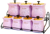 7-Piece Spice Jar With Rack And Lid Pink