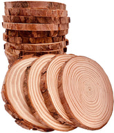 Unfinished Natural Wood Slices Circles with Tree Bark Log Discs for Decor, 10Cms (12Pc Pack)
