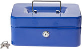 Metal Cash Box with Coin Tray And 2 Keys (15 x 12 x 8 Cm) - Blue