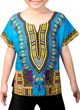 Children Traditional Colourful African Dashiki Thailand Style with Shorts (Blue) - Tribe