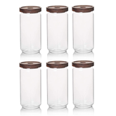 WILLOW 6Pcs Pack Glass Canisters with Wooden Lid , and Good Sealing (950ml)