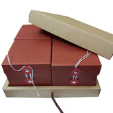 Set of 4 Maroon Kraft Paper Folding Box With Button And String Closure 20x20x10 cms (4Pc Pack)