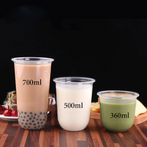Sealable U Shaped Disposable Plastic Cup for Bubble Tea / Fruit Juice 95mm Diameter (Box of 1000)