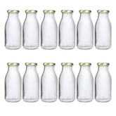 Classic Mini Glass Milk Bottles with Gold/Black lids 12Pcs Pack 200ml