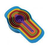 6 Pcs of Plastic Measuring Cups and Spoons Set. Stackable, Space Saving, Multi color Design. - SquareDubai