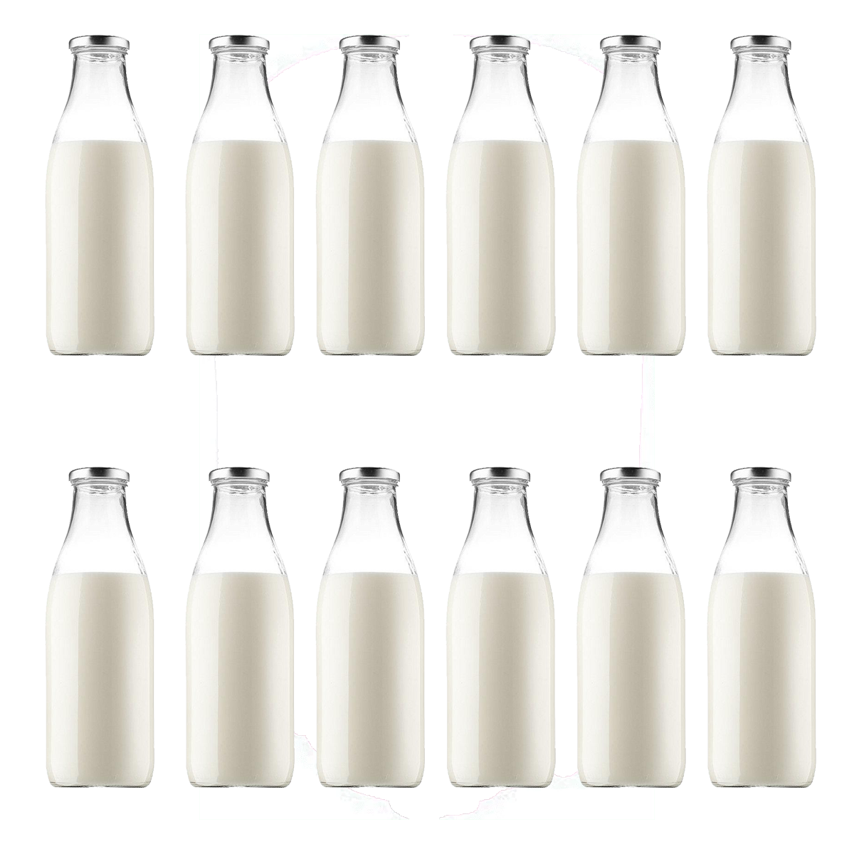 Milk, Juice Glass Bottle with White/Black/Yellow/Red Cap 500ml - 12 Pc Pack