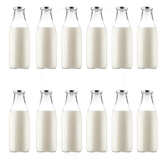Milk, Juice Glass Bottle with White/Black/Yellow/Red Cap 500ml - 12 Pc Pack
