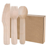 Disposable Wooden Cutlery Sets, 50 Forks, 50 Knives, 50 Spoons, 100% Natural Birchwood, 6" 150Pcs / Pack