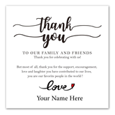 WILLOW 50 Wedding Thank You Card for Wedding Dinner, Reception Dinner Plate Decor with personalised Name on Card