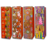 6Pc Pack Christmas Gift Bag For Bottle 4 Assorted Design with Rope Handles 38x11x11 cms - WILLOW