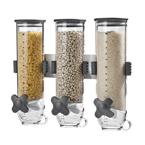 Wall Mount Triple Cereal Dispenser Dry Food Dispensing Cylinders 13-Oz.