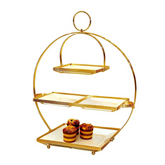 4 Tier Dessert Plate Set with Stand 19x19cm / 29x29cm, Gold - SquareDubai