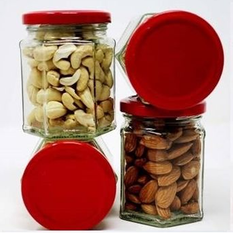 72Pcs Hexagon Glass Jars with RED Lids 180ml - Willow