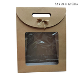 Brown Kraft Bag with Clear Window and Bow (32x24x12Cms) - Pack of 12 - Willow
