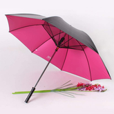 Umbrella with Fan USB Long Handle Sun Proof Umbrella UV Protection Sun Umbrella with Mist Fan - Black/Pink