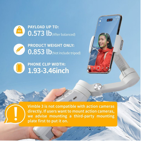 FeiyuTech Vimble 3 3-Axis Gimbal Stabilizer for Smartphone, with Built-In Extension Rod