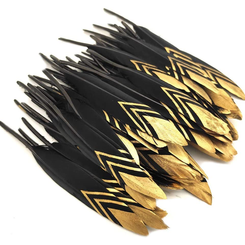 72PCS Black Gold Feathers Party Favors DIY Room Decor Accessories - 15cm Each